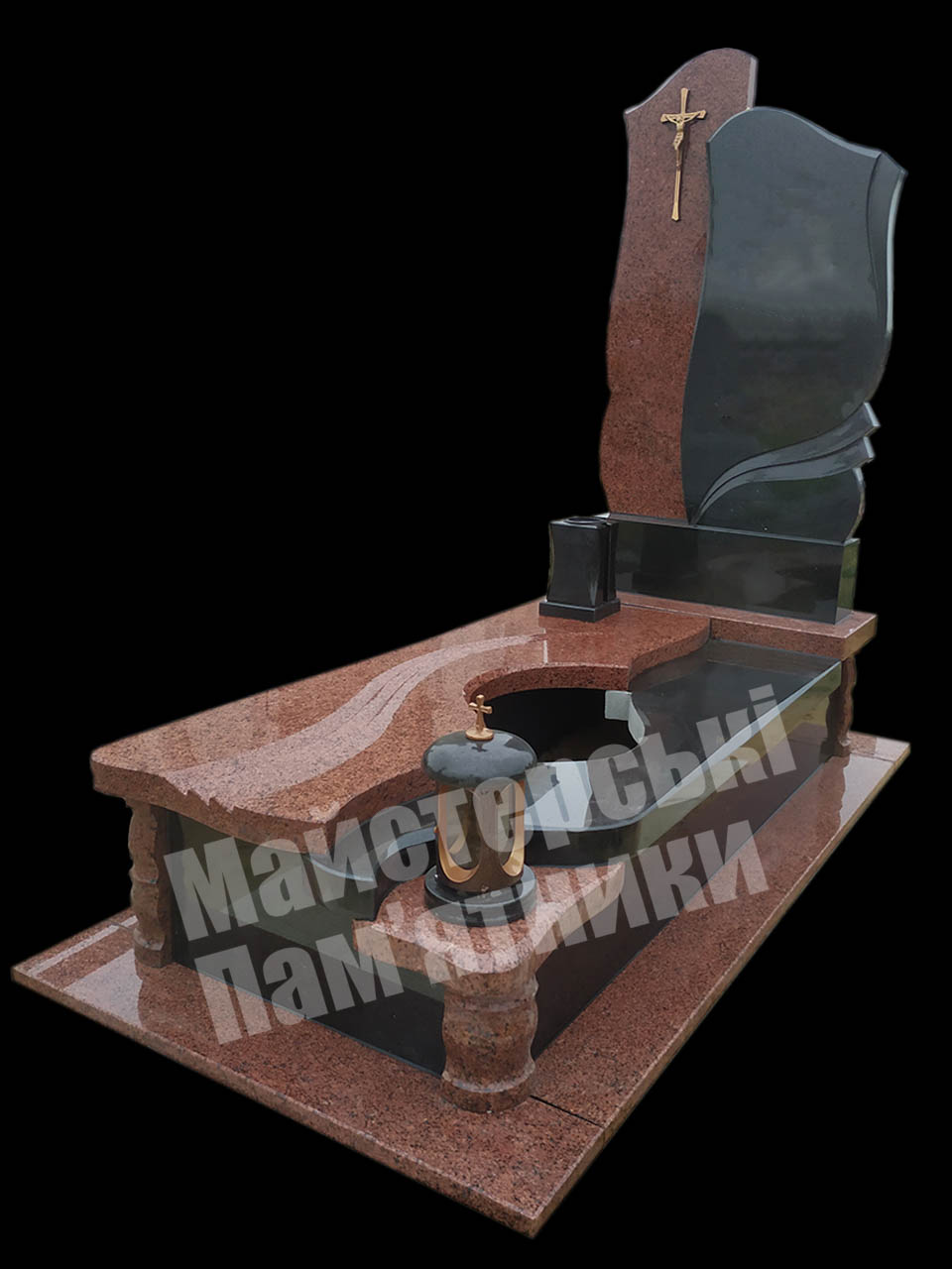 одинарний пам'ятник з товстою надмогильною плитою з лезниківського граніту