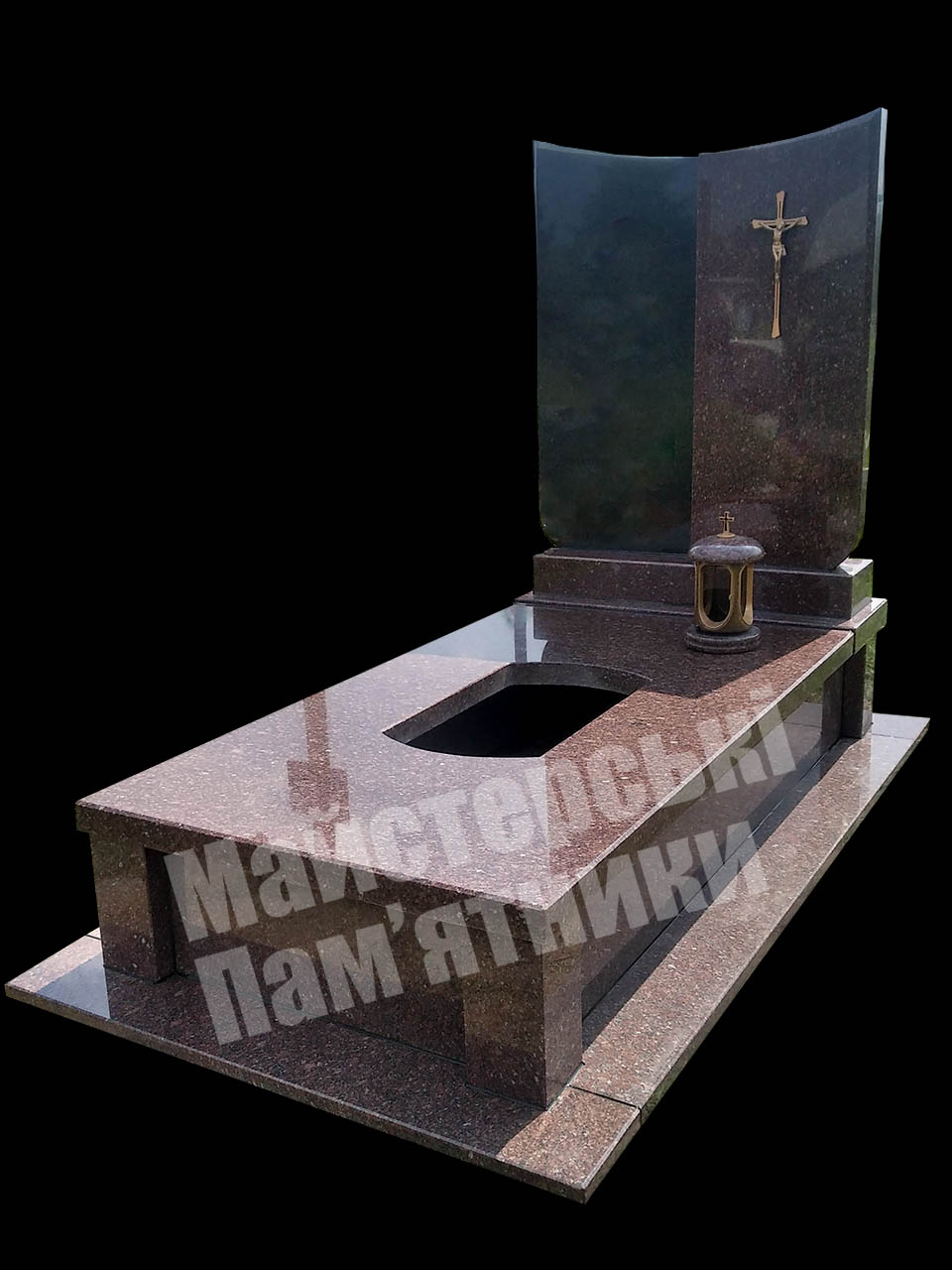 одинарний пам'ятник з новоданилівського граніту та отвором у надмогильній плиті