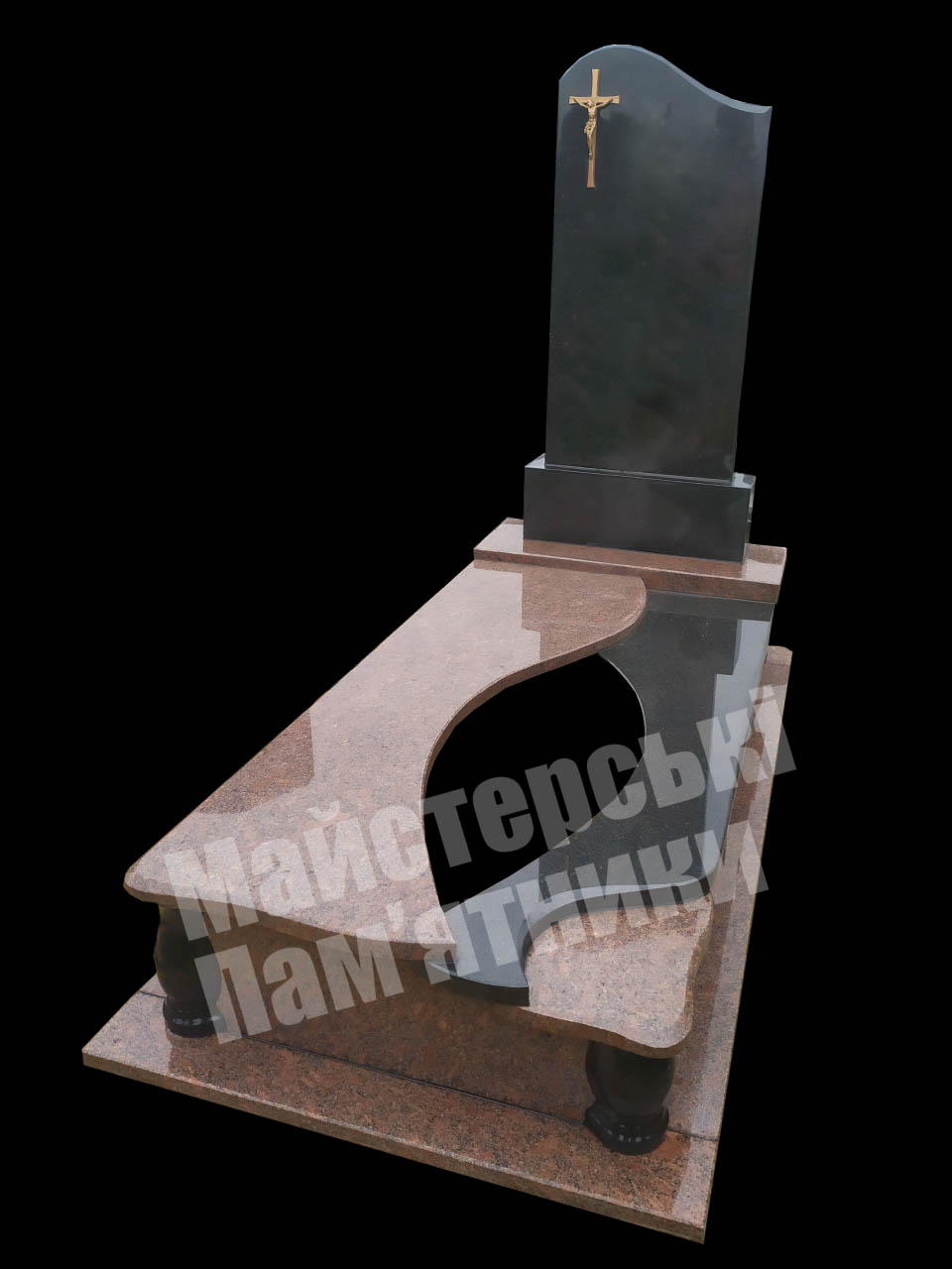 пам'ятник одинарний з новоданилівського граніту, овальний отвір у надмогильній плиті