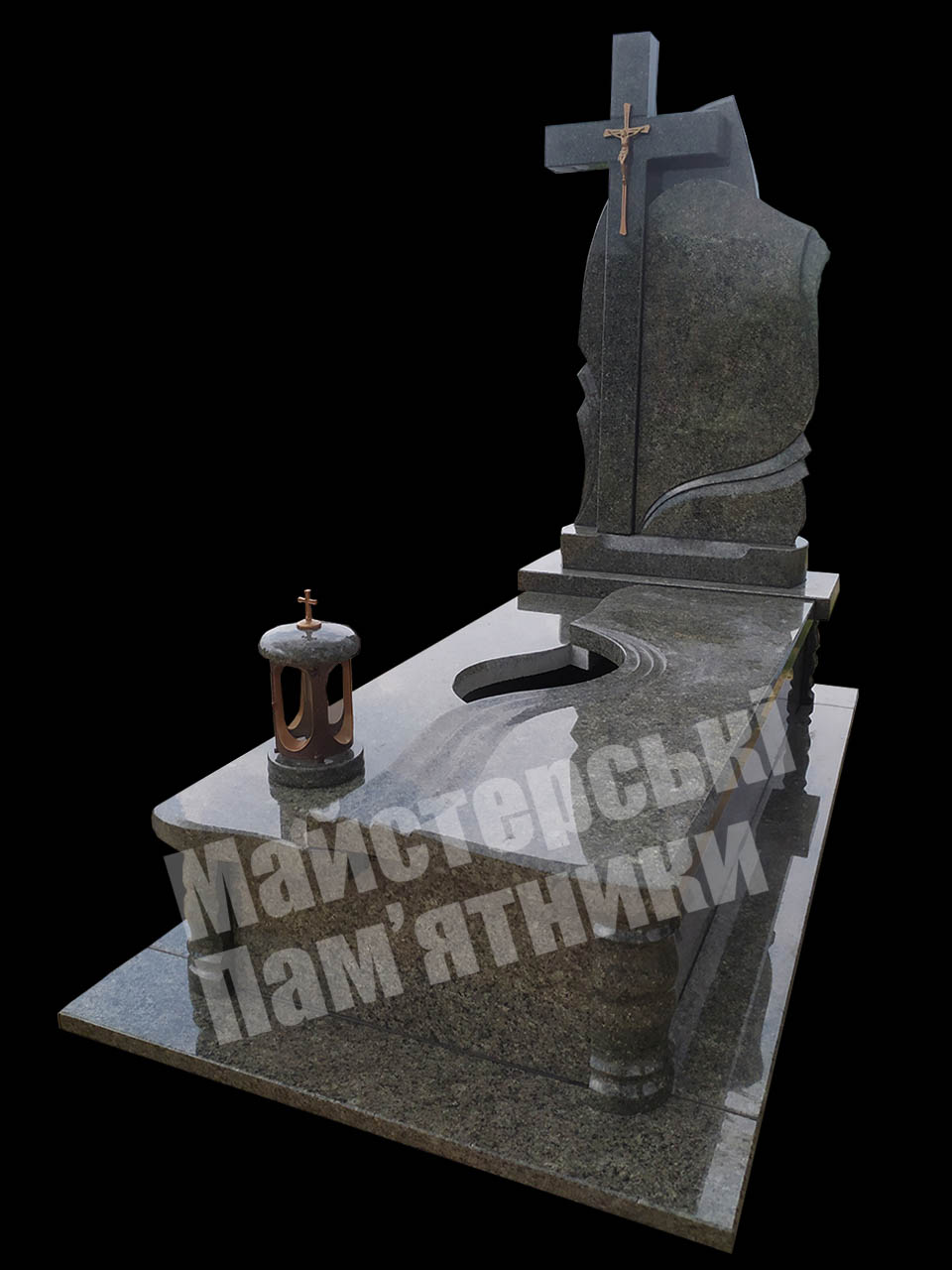 одинарний пам'ятник з маславського грануту та великою надмогильною плитою